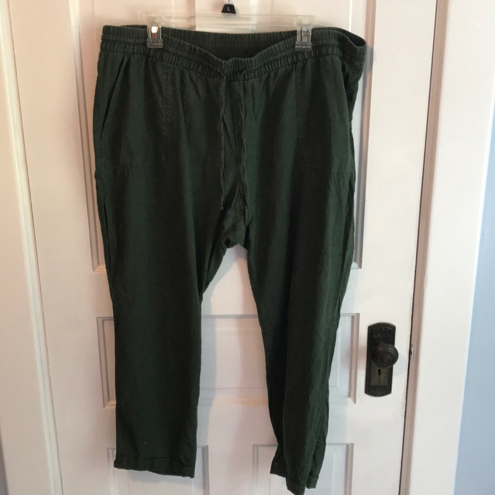 Army green linen-blend pull on pants